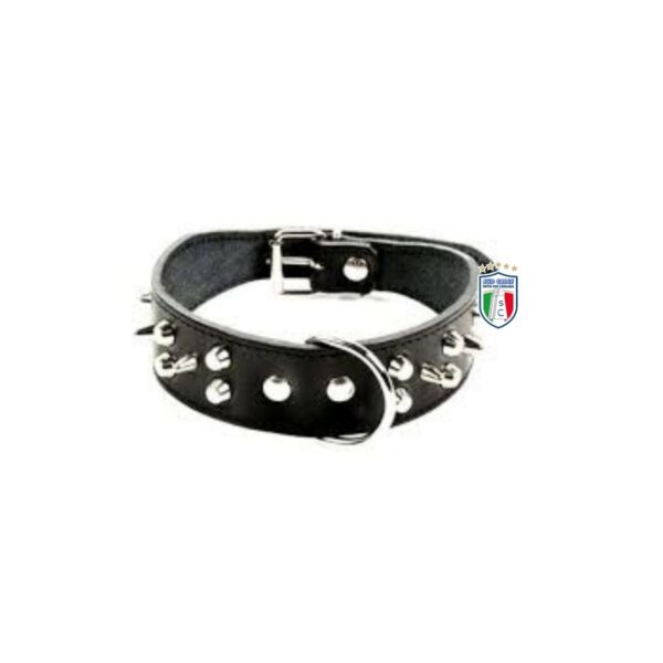 Collare per cane in cuoio cucito nero e 2 file di borchie